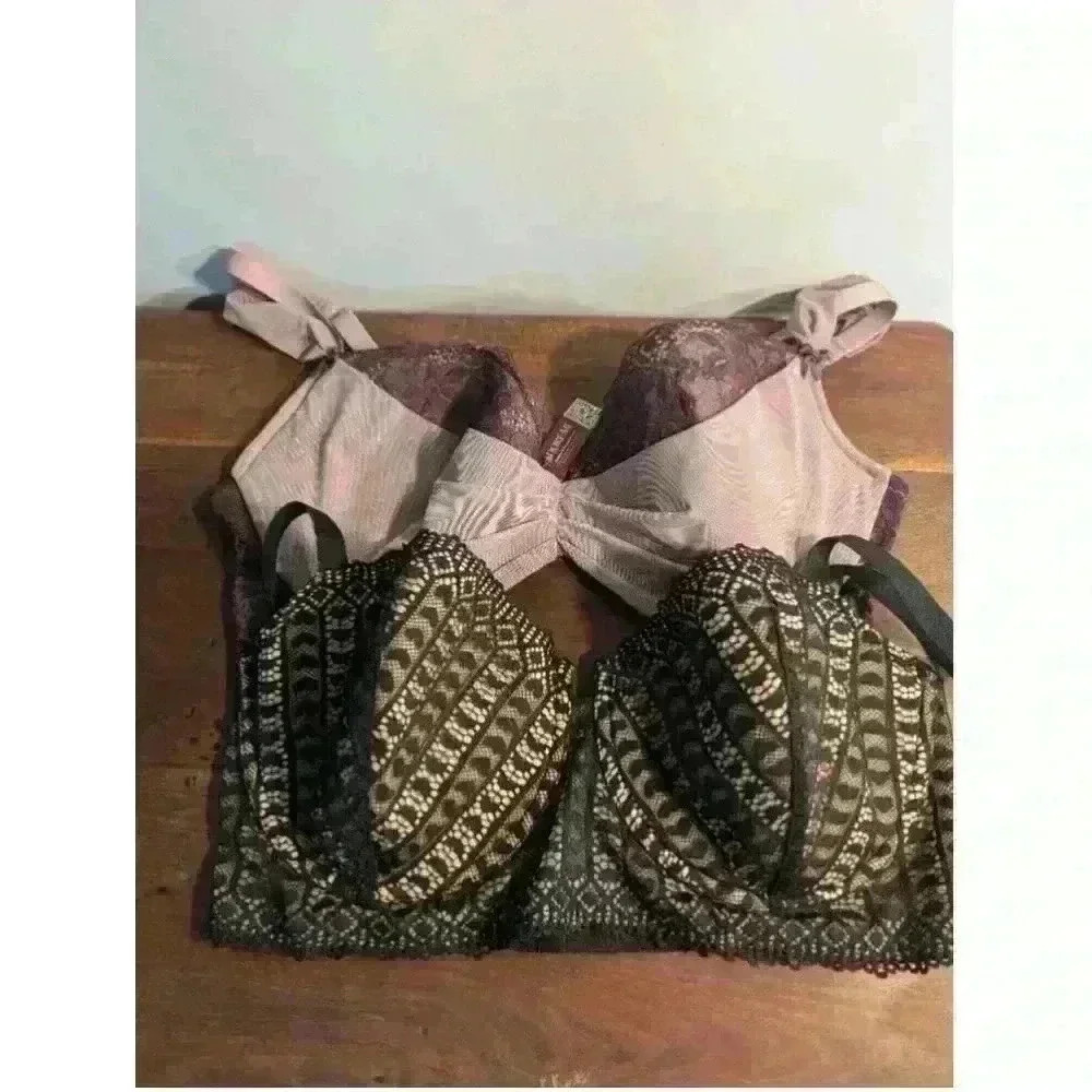 Women's Adore Me Bras lot of two 38DDD Black Beige and plum purple